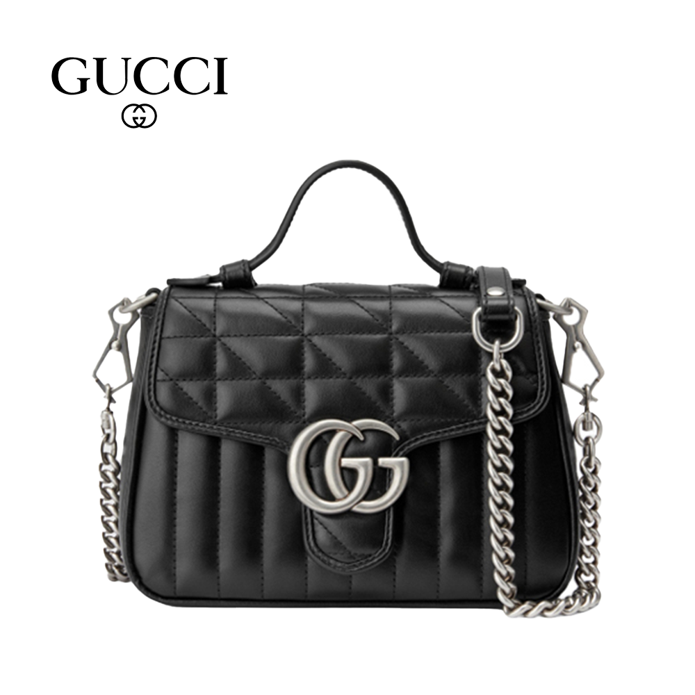 [GUCCI] GG 마몽 미니 탑 핸들백 블랙 레더