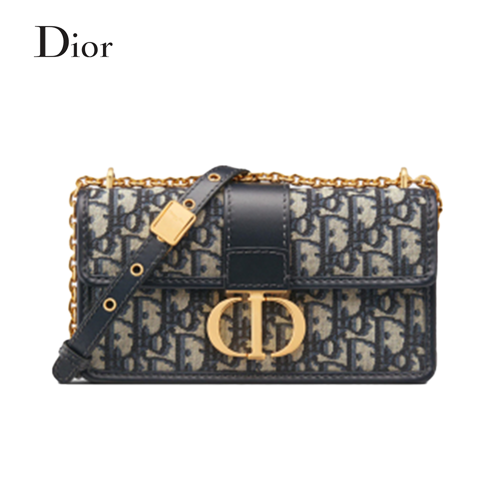 [디올] 30 MONTAIGNE EAST-WEST 체인 백 블루 Dior Oblique 자카드