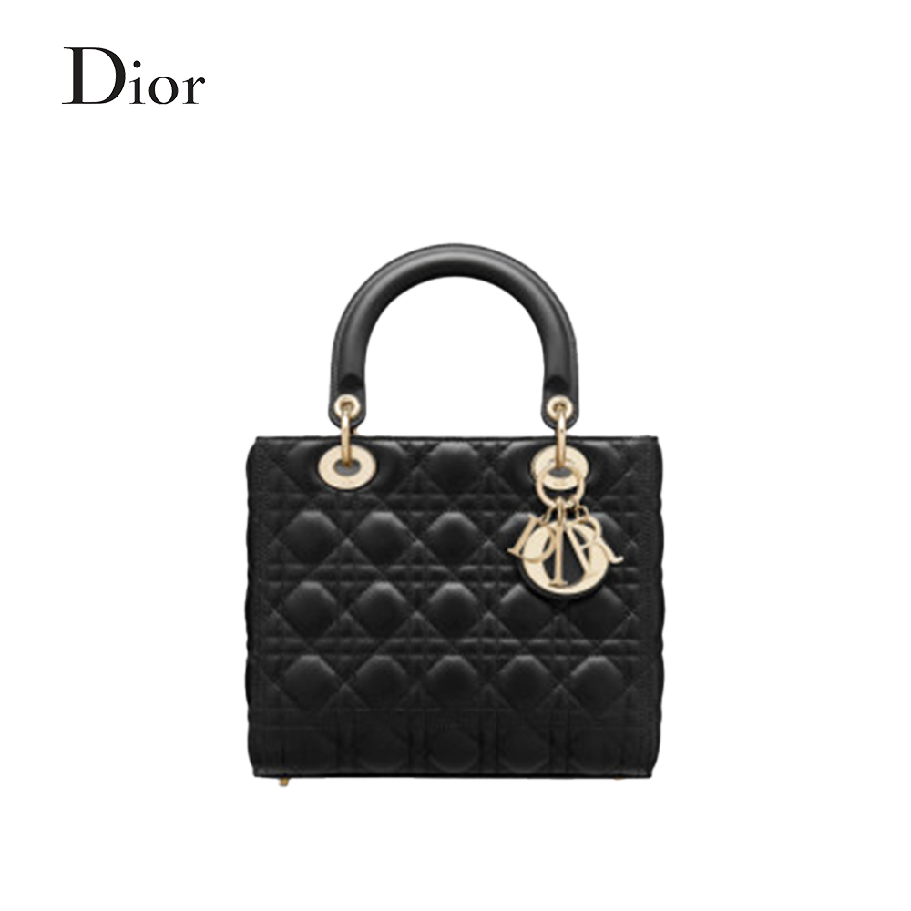 [디올] LADY DIOR 미디엄 백 블랙 까나쥬 양가죽