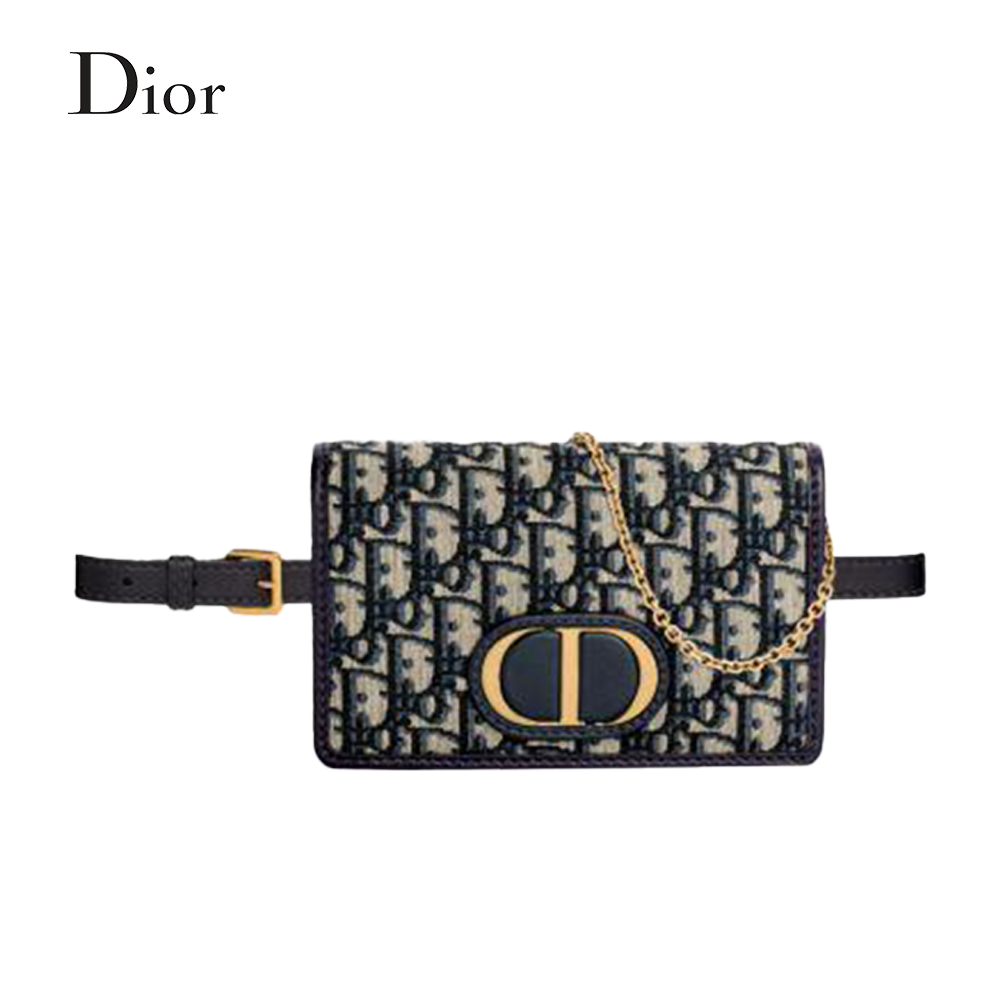 [디올] 30 MONTAIGNE 투인원 파우치 블루 Dior Oblique 자카드