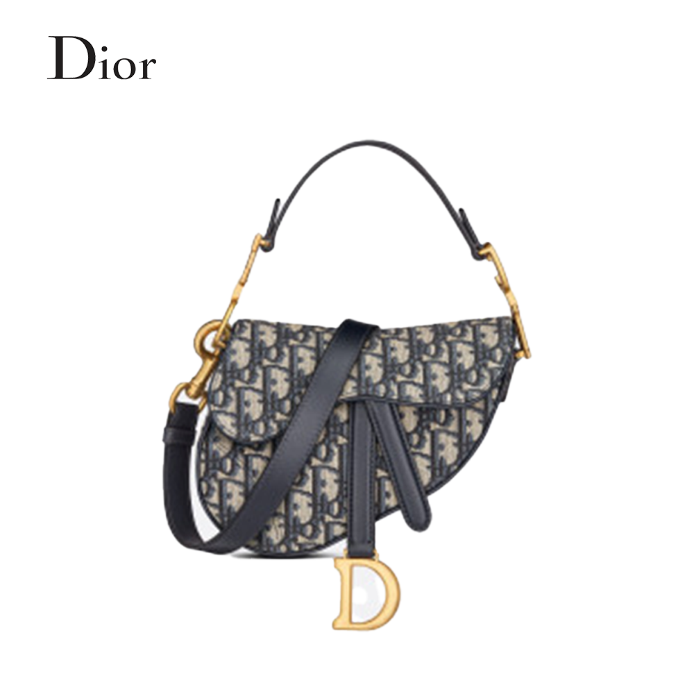 [디올] 미니 SADDLE 스트랩 백 블루 Dior Oblique 자카드